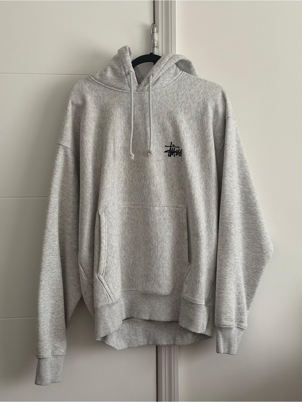 Stussy Light Gray Pullover Hoodie with Black Logo